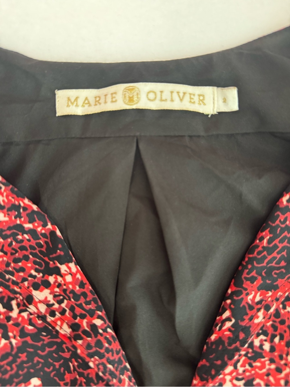 Marie Oliver silk Red Black Animal Print Long Sleeve V-Neck Mini Dress sz2 - Picture 3 of 10